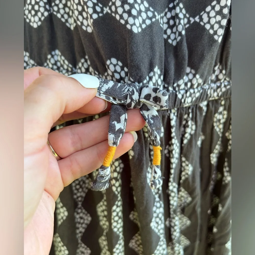 Cat & Jack Girls’ Sz 12 Black & White Printed Boho Maxi Dress with Gold Trim